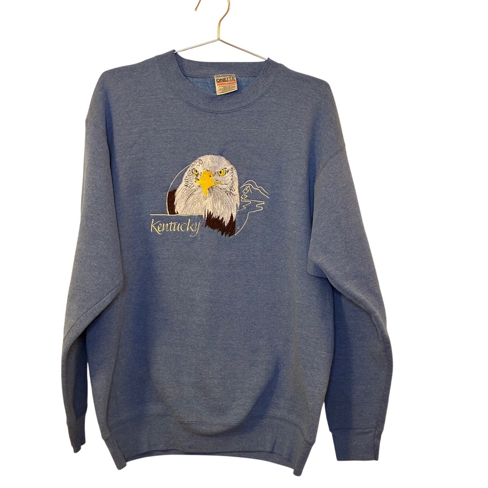 Vintage Oneita Power-Sweats Kentucky Bald Eagle Sweatshirt Made in USA Blue L